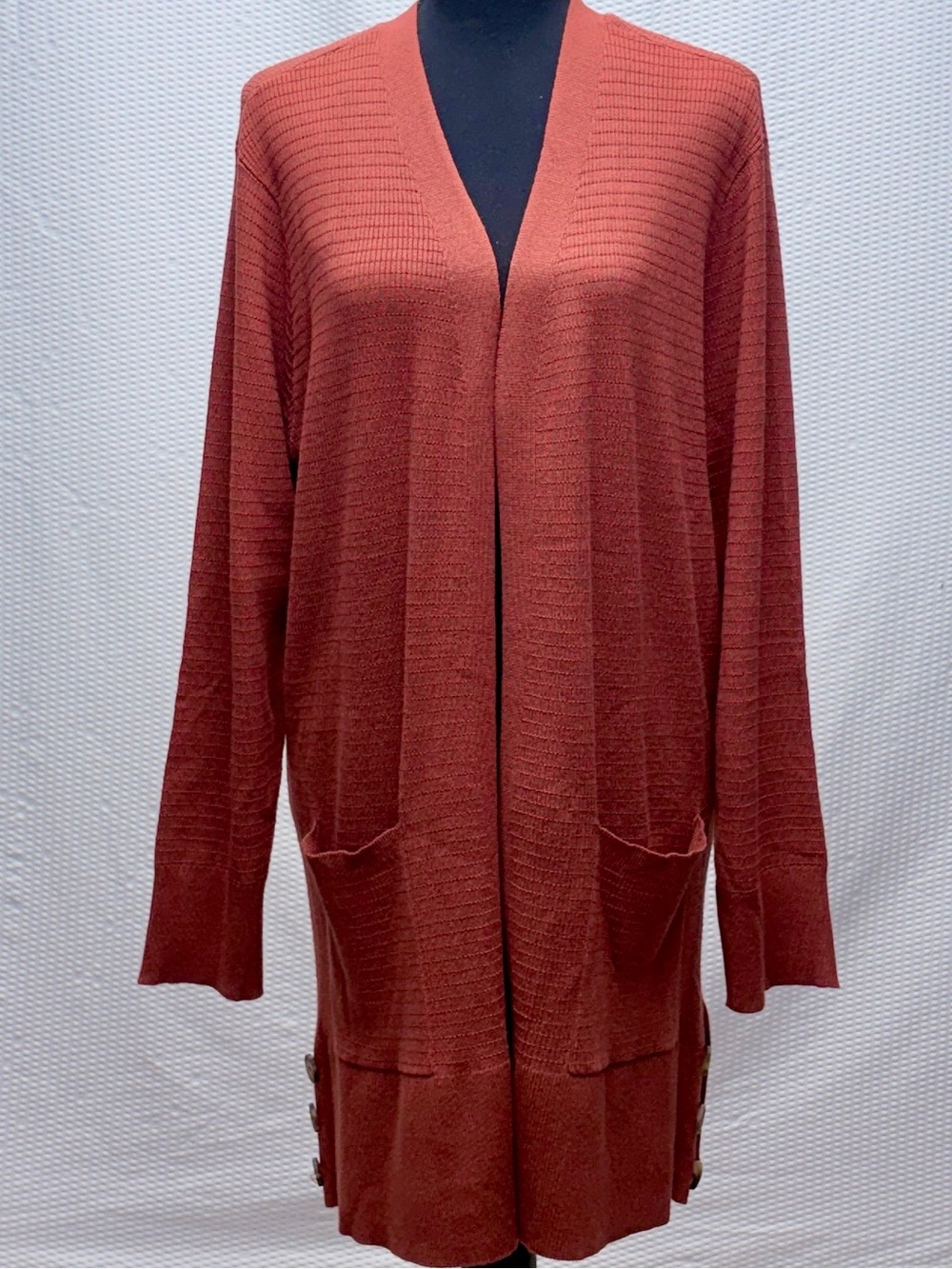 Adrienne Vittadini NWT Cardigan Rust Ribbed Side Button Knit Sweater Women’s 2X